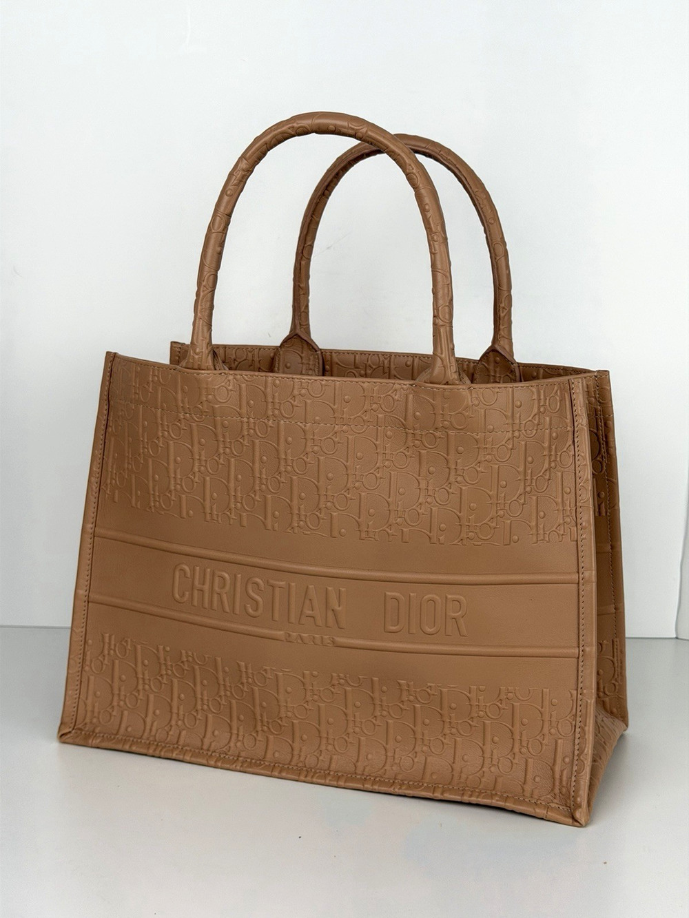 Christian Dior Oblique Medium Book Tote Bag in Beige Embossed Leather 2020 E2
